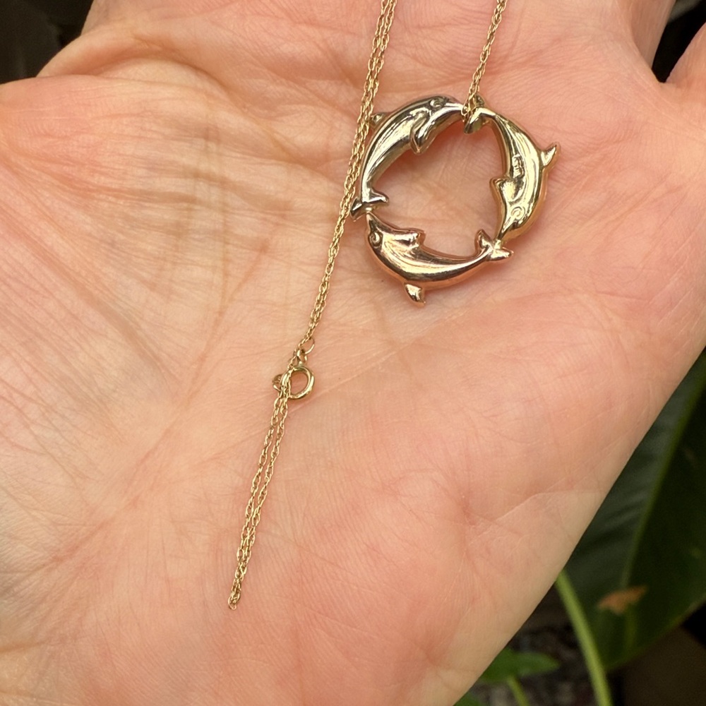 Vintage 10k Gold Dolphin Pendant Necklace